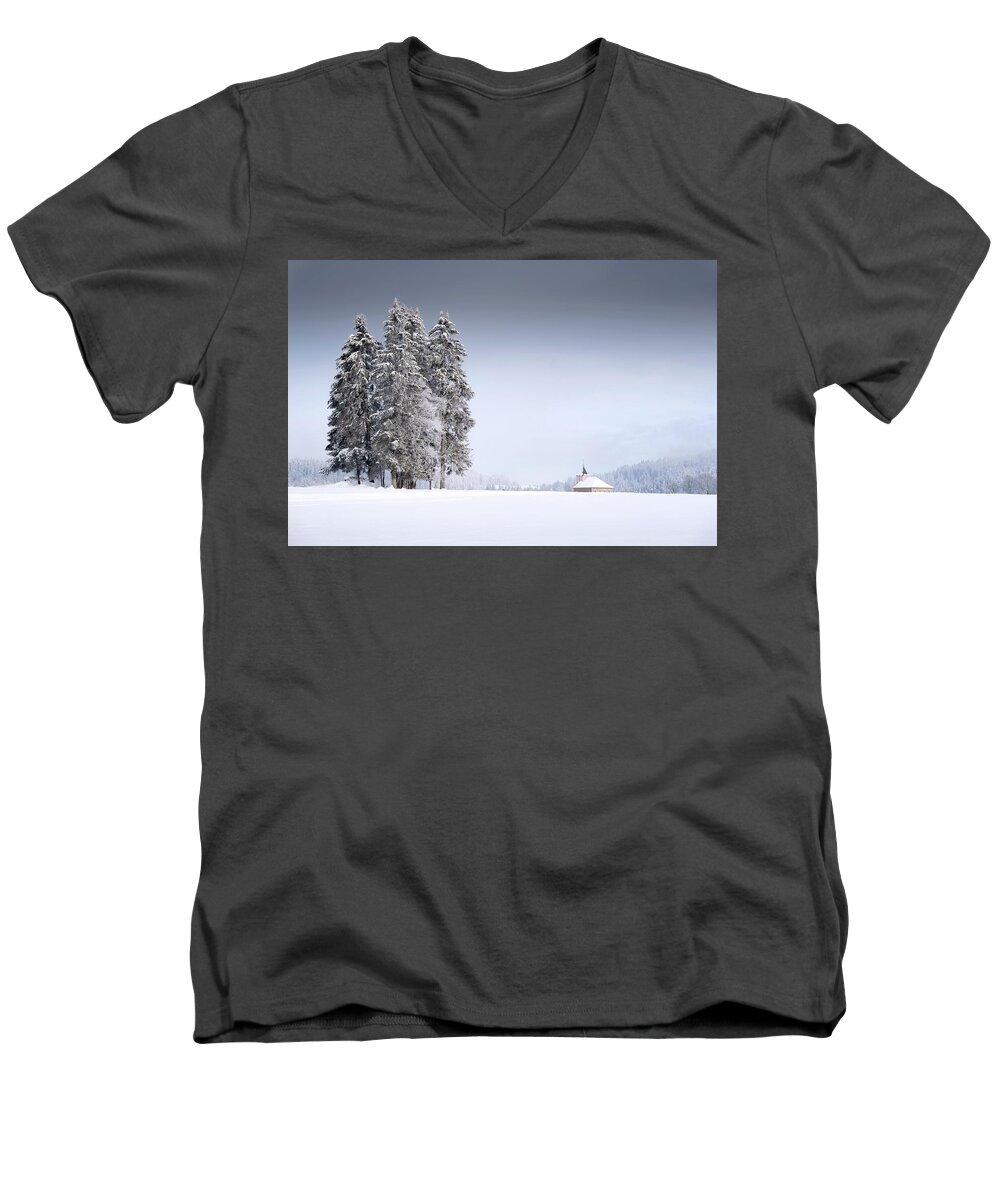 Chalet Men's V-Neck T-Shirt featuring the photograph Guardian angels by Dominique Dubied