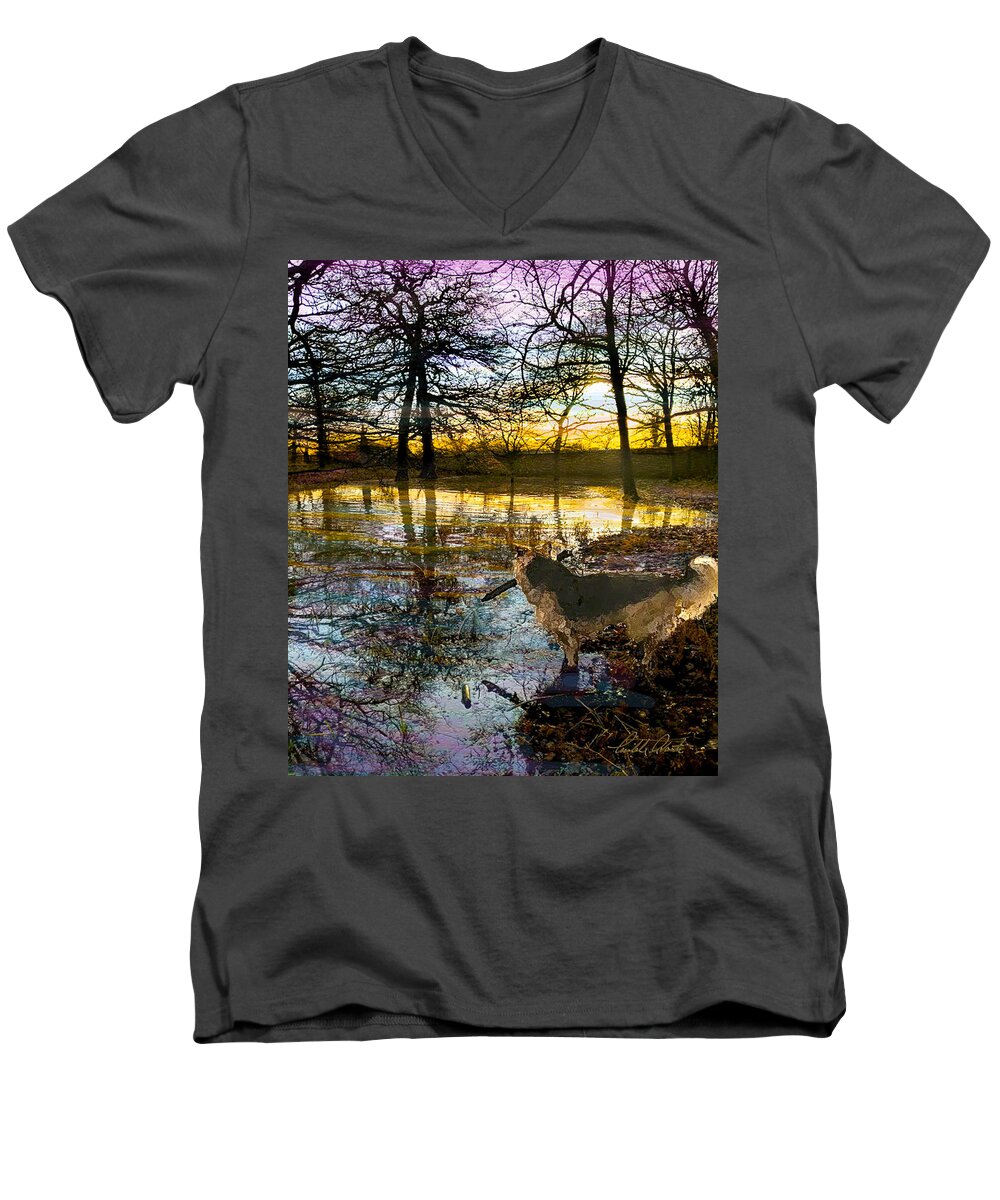 Dog Men's V-Neck T-Shirt featuring the photograph Hannah Fetches at Dawn by Michele Avanti