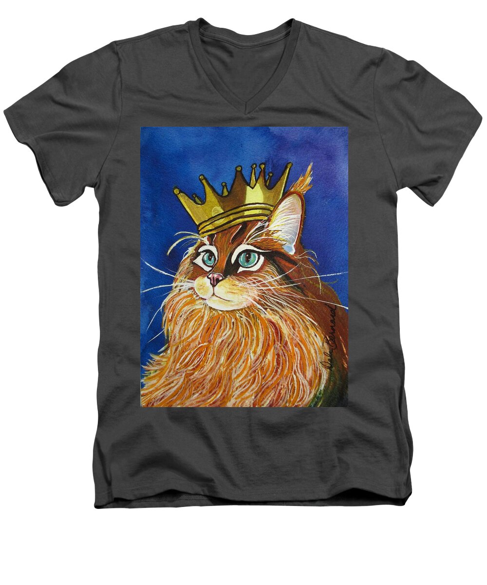 Cat Men's V-Neck T-Shirt featuring the painting His Highness Will Not Be Granting An Audience Today by Dale Bernard