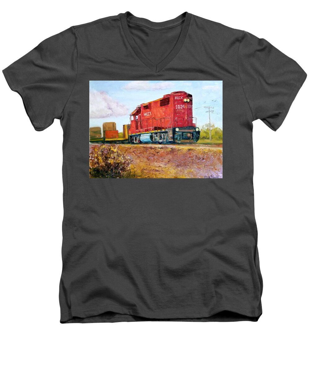 Railroad Art Men's V-Neck T-Shirt featuring the painting Hlcx 1824 by William Reed