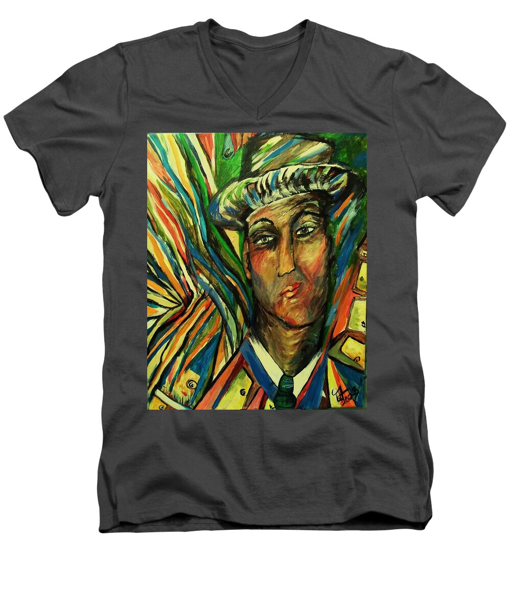 Male Men's V-Neck T-Shirt featuring the painting I am Me by Dawn Caravetta Fisher