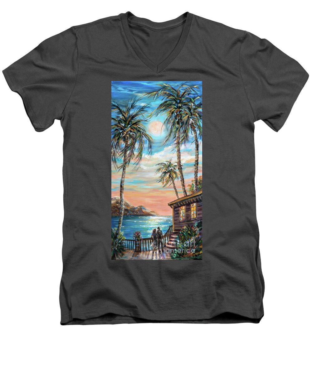 Ocean Men's V-Neck T-Shirt featuring the painting Island Party by Linda Olsen