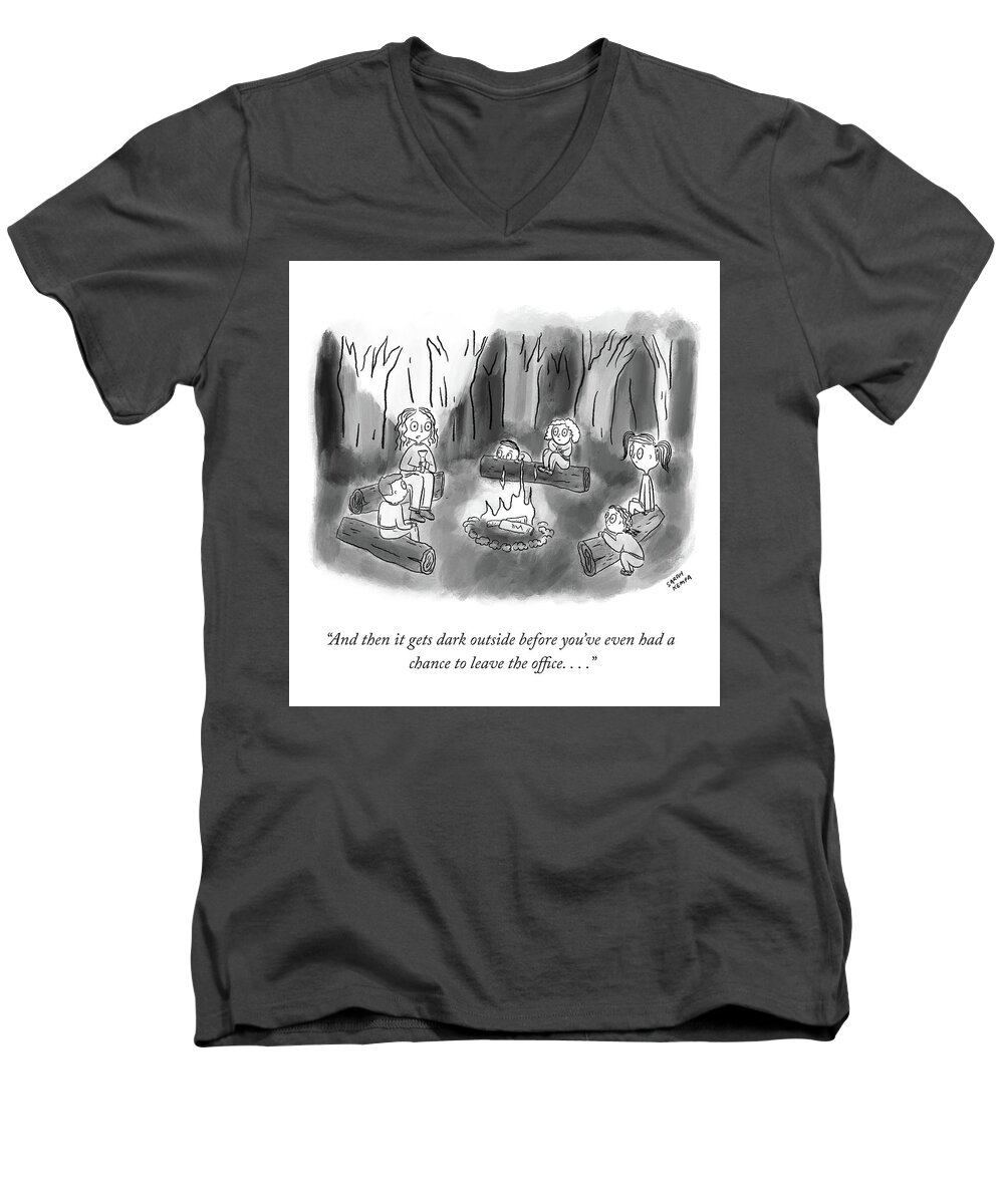 and Then It Gets Dark Outside Before You've Even Had A Chance To Leave The Office.... Men's V-Neck T-Shirt featuring the drawing It Gets Dark Outside by Sarah Kempa