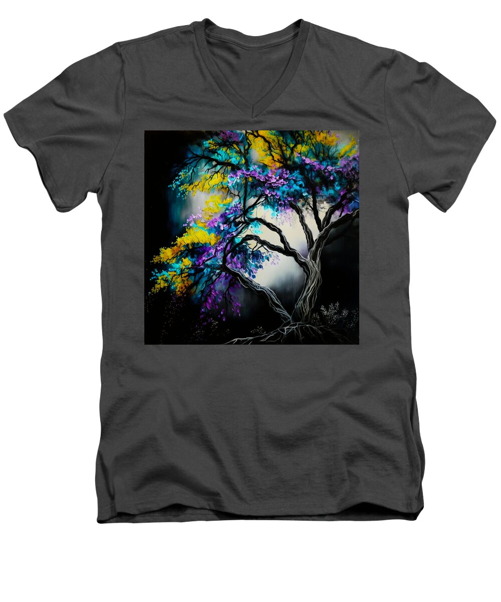Jacaranda Tree Men's V-Neck T-Shirt featuring the digital art Jacaranda Tree by Crystal Stagg