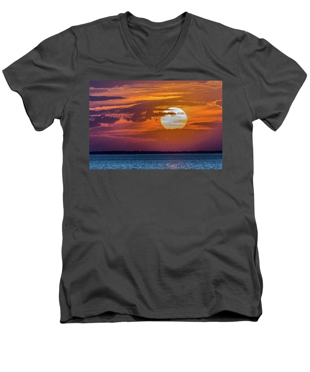 Sunset Men's V-Neck T-Shirt featuring the photograph James River Sunset by Jerry Gammon