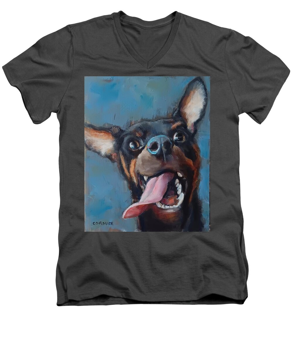 Dog Men's V-Neck T-Shirt featuring the painting JAX by Jean Cormier