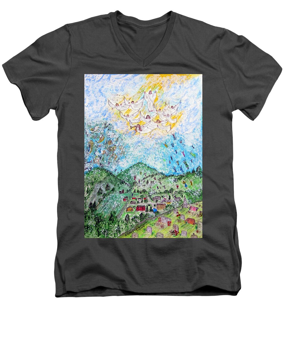Jesus Men's V-Neck T-Shirt featuring the painting Jesus Returns by Kathy Marrs Chandler