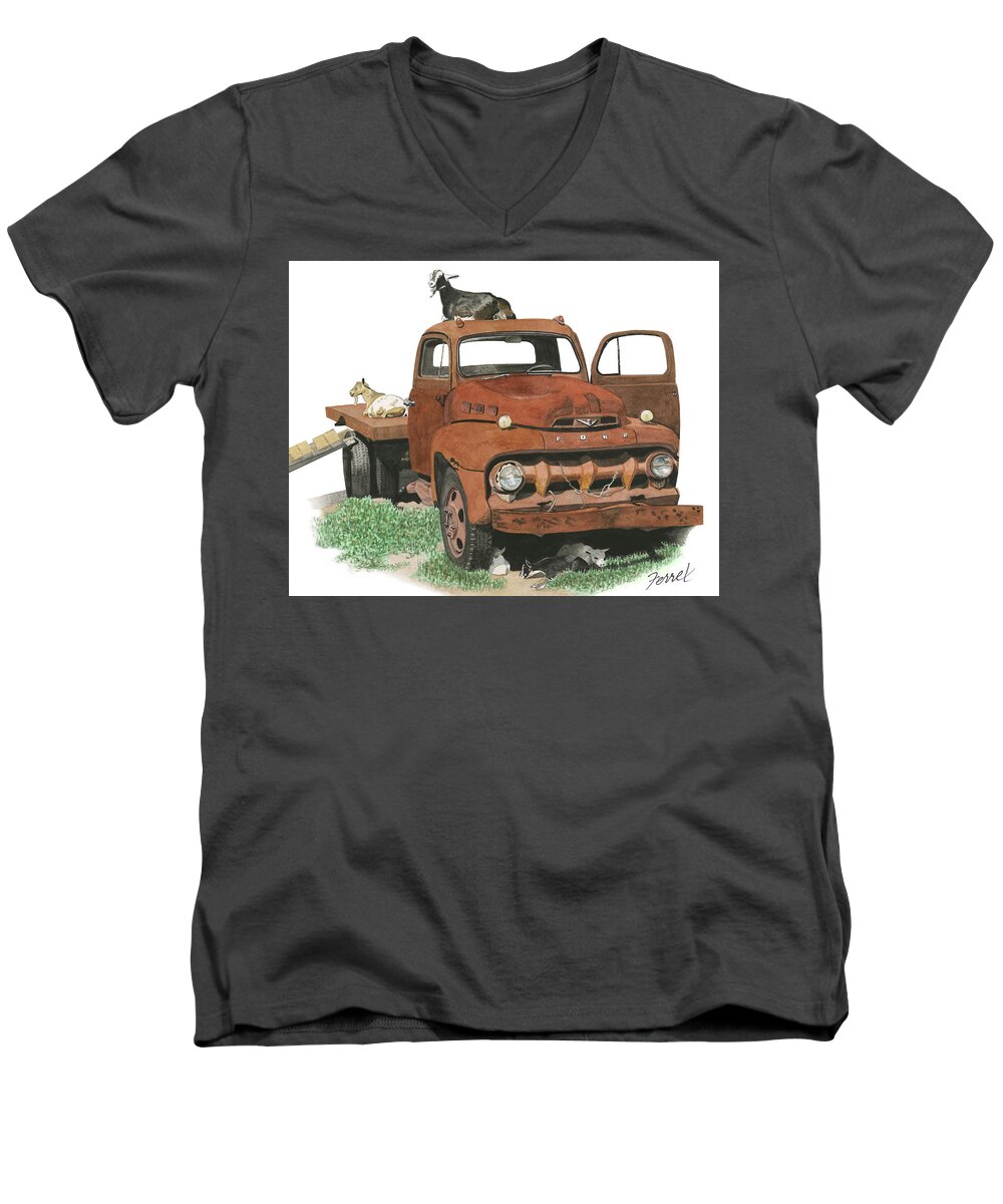Ford Men's V-Neck T-Shirt featuring the painting Just Kidding by Ferrel Cordle