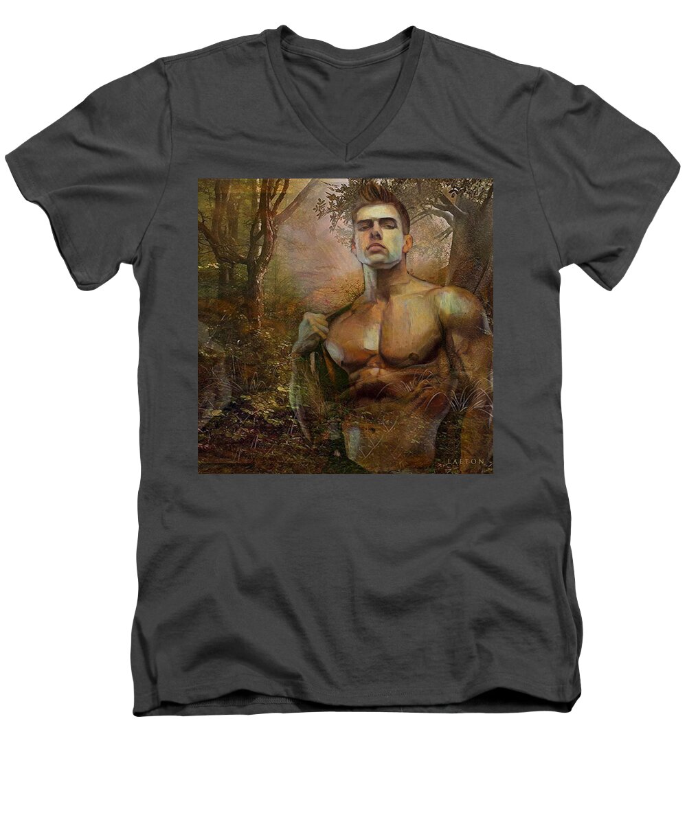 Sexy Men's V-Neck T-Shirt featuring the digital art Kip M by Richard Laeton