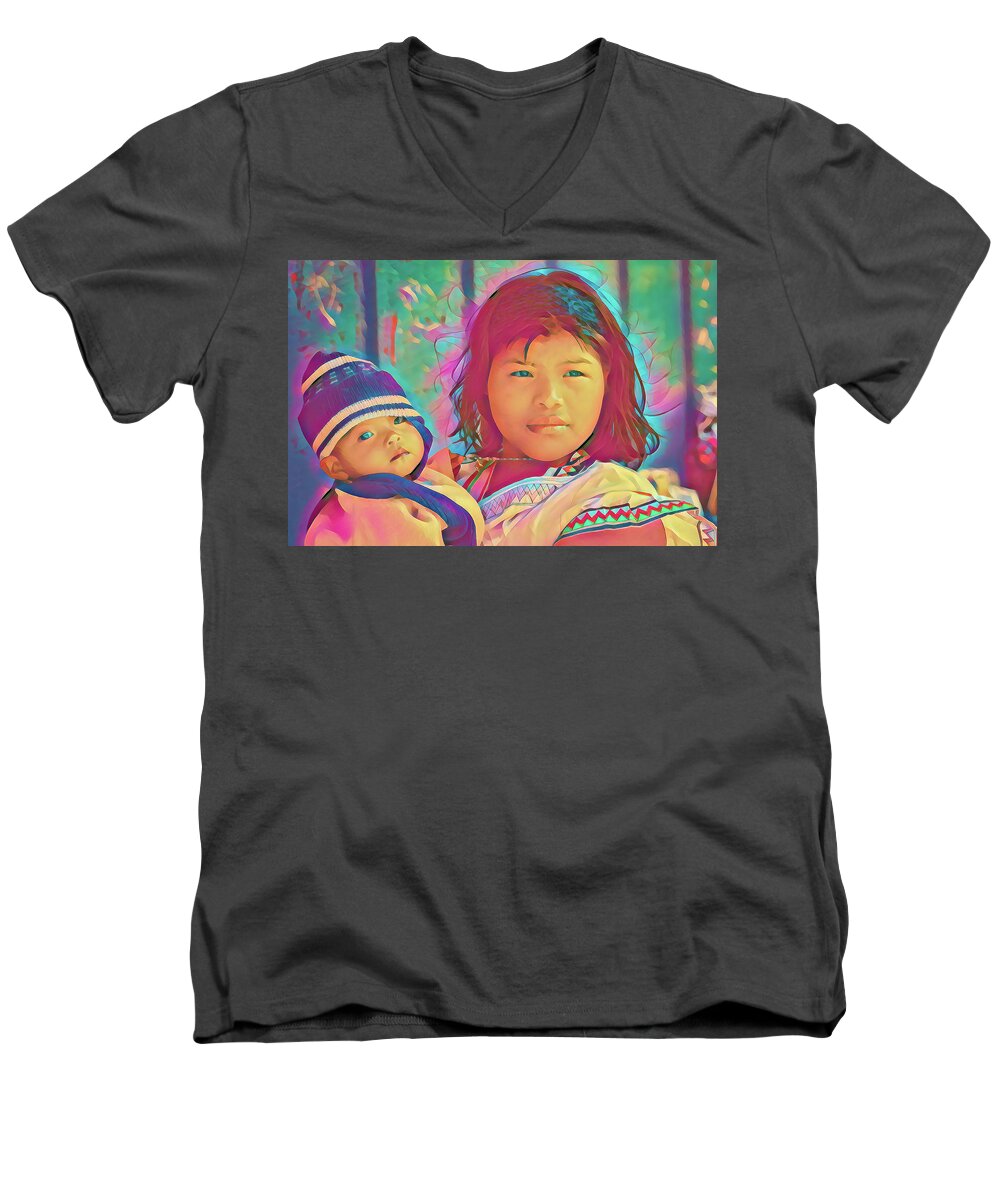 Boquete Men's V-Neck T-Shirt featuring the photograph Kuna Yala - Mother and child by Tatiana Travelways