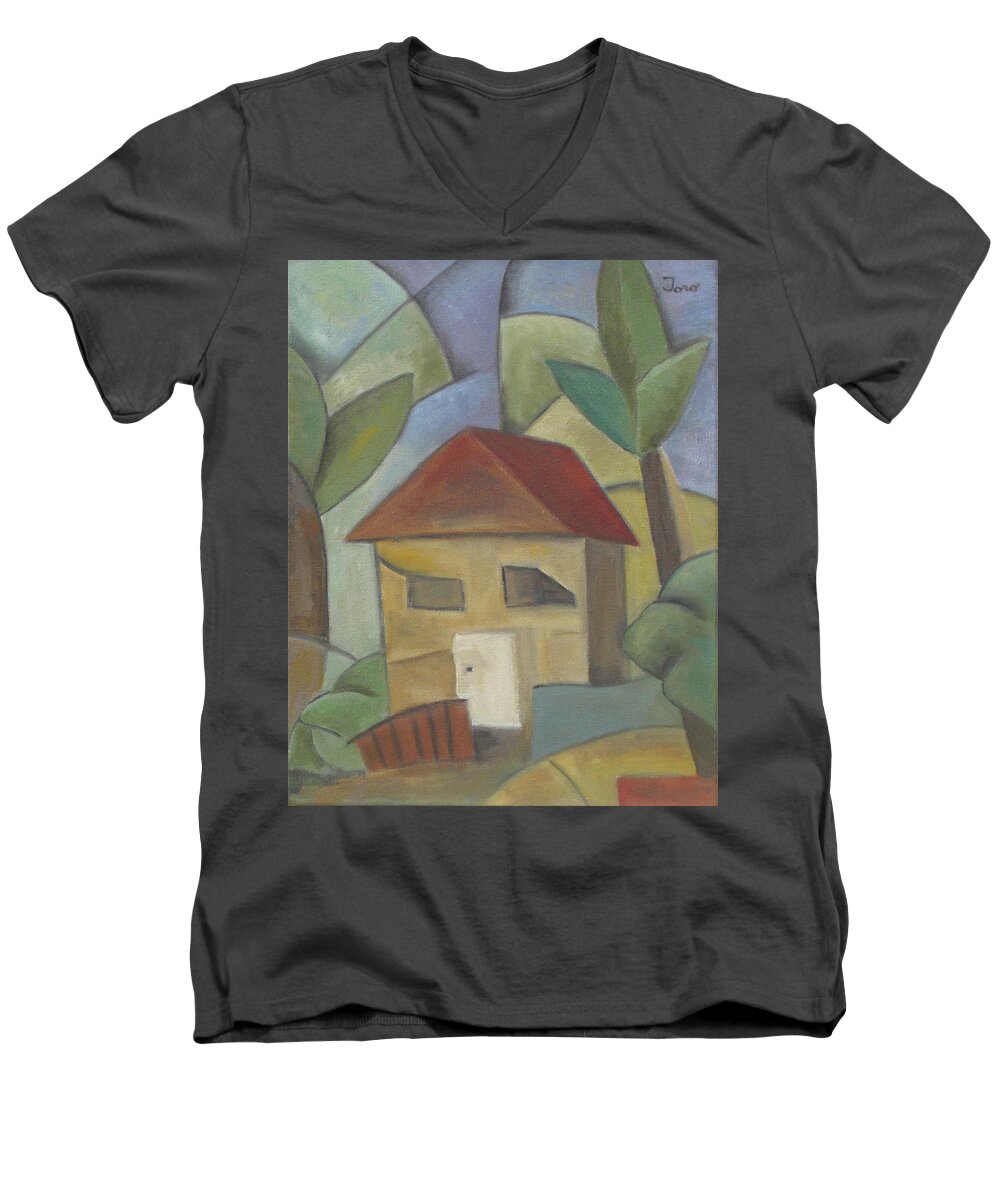 Cubism Men's V-Neck T-Shirt featuring the painting La Cabana by Trish Toro