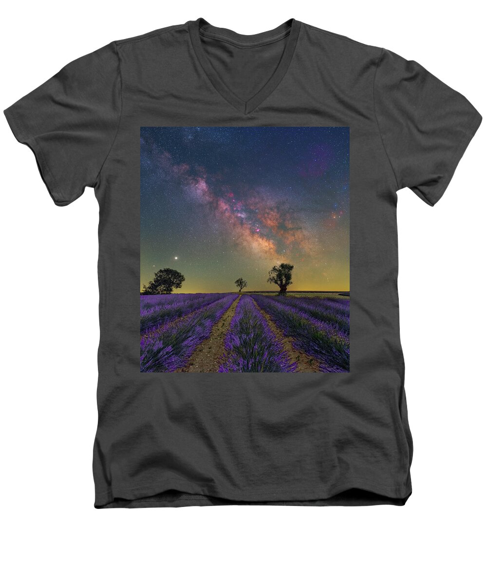 Valensole Men's V-Neck T-Shirt featuring the photograph Lavender Blue by Ralf Rohner