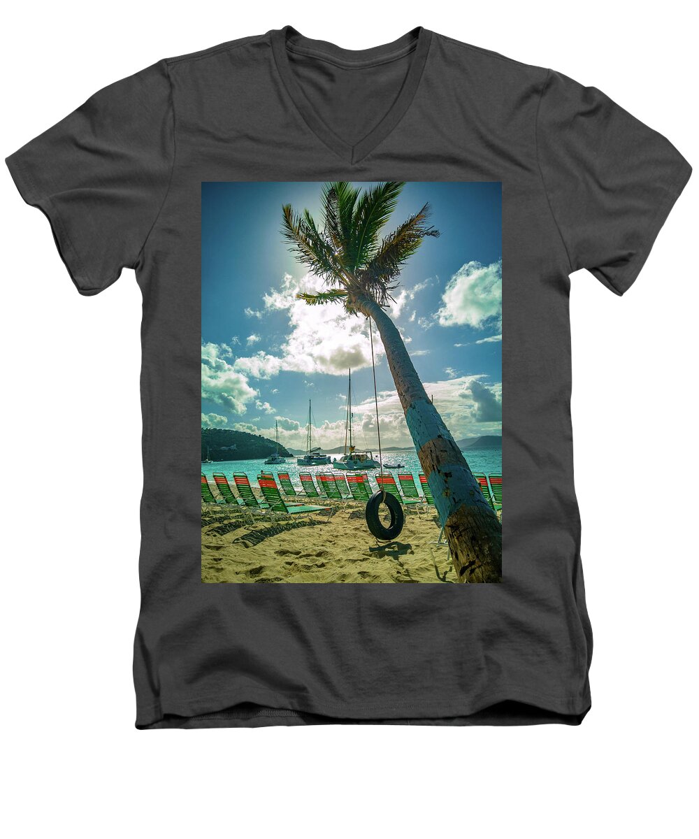 Jost Van Dyke Men's V-Neck T-Shirt featuring the photograph Let's Swing on Down to the Islands by Danny Mongosa