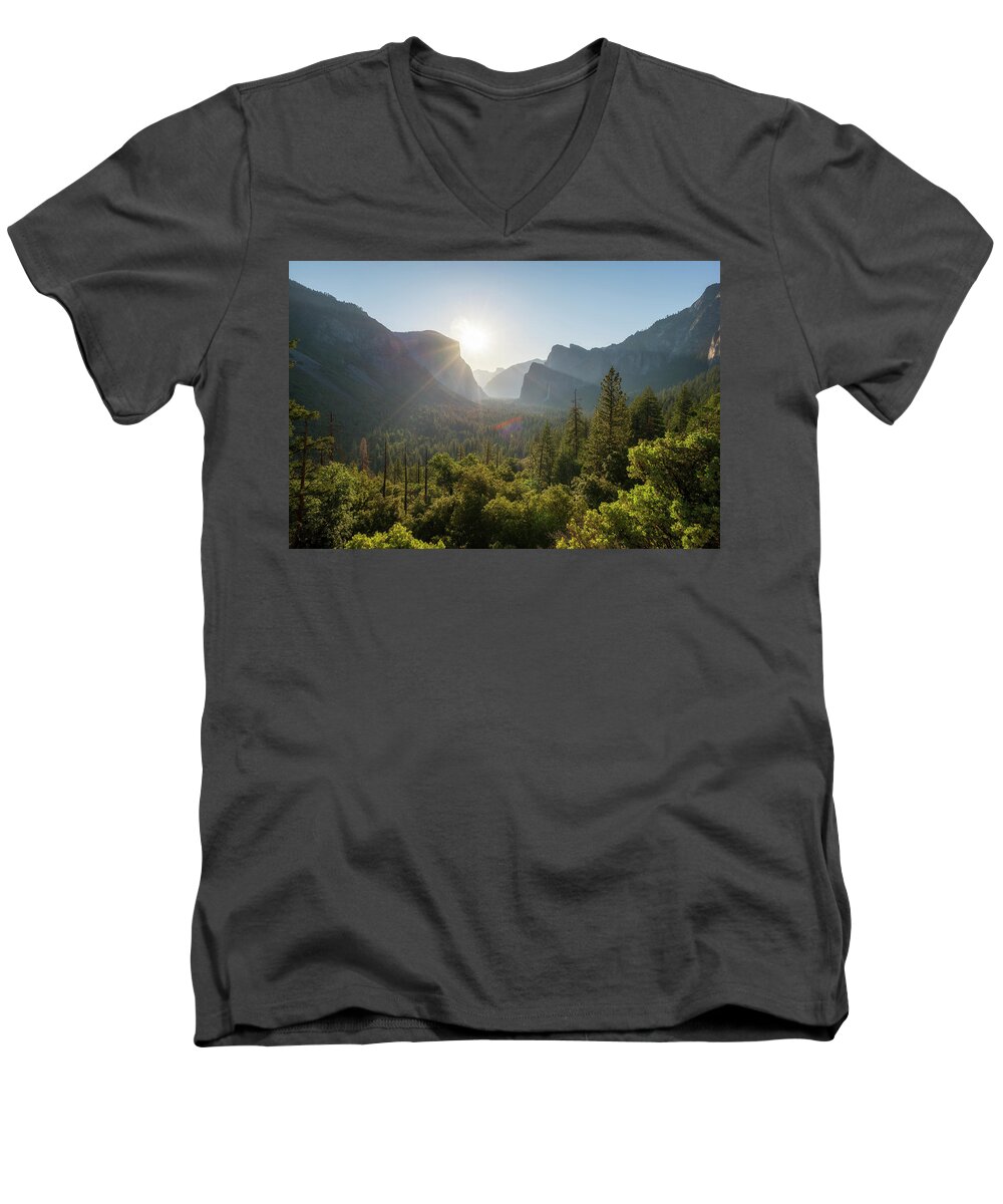 Yosemite Valley Men's V-Neck T-Shirt featuring the photograph Light and Shadows Yosemite Valley #3 by Joseph S Giacalone