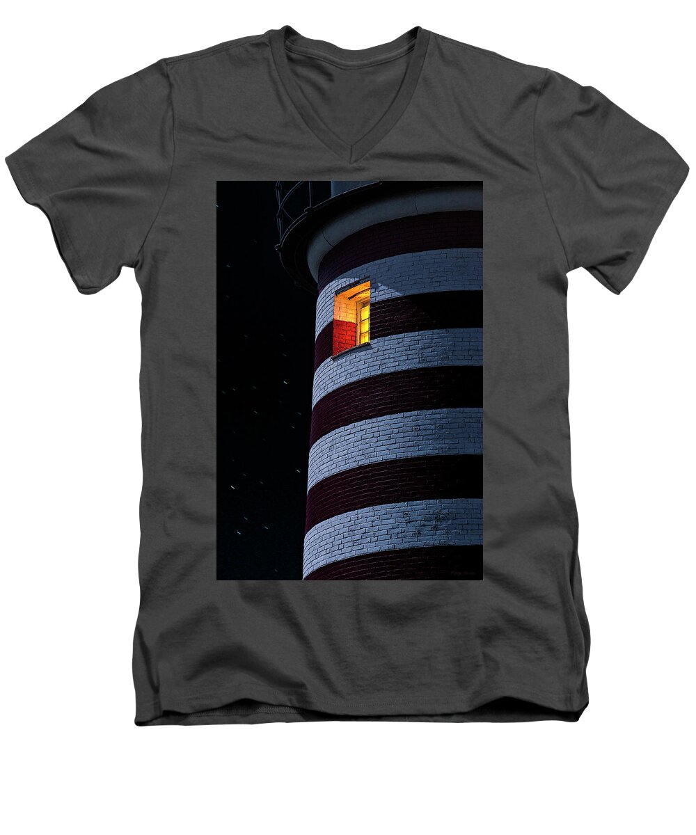 Lighthouse Men's V-Neck T-Shirt featuring the photograph Light From Within by Marty Saccone