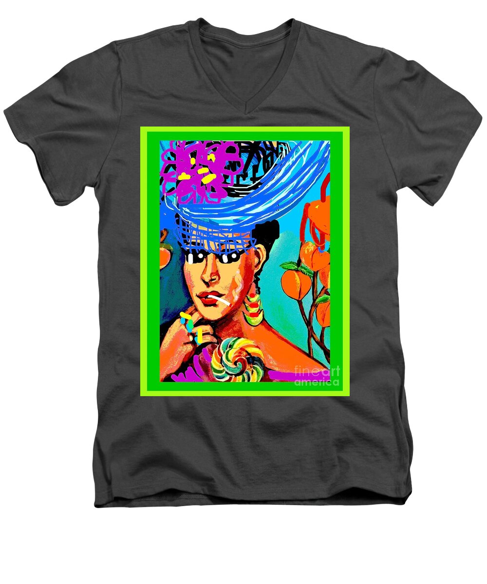 Montage Men's V-Neck T-Shirt featuring the mixed media Lime Time Derby Queen4U2 by Ecinja Art Works