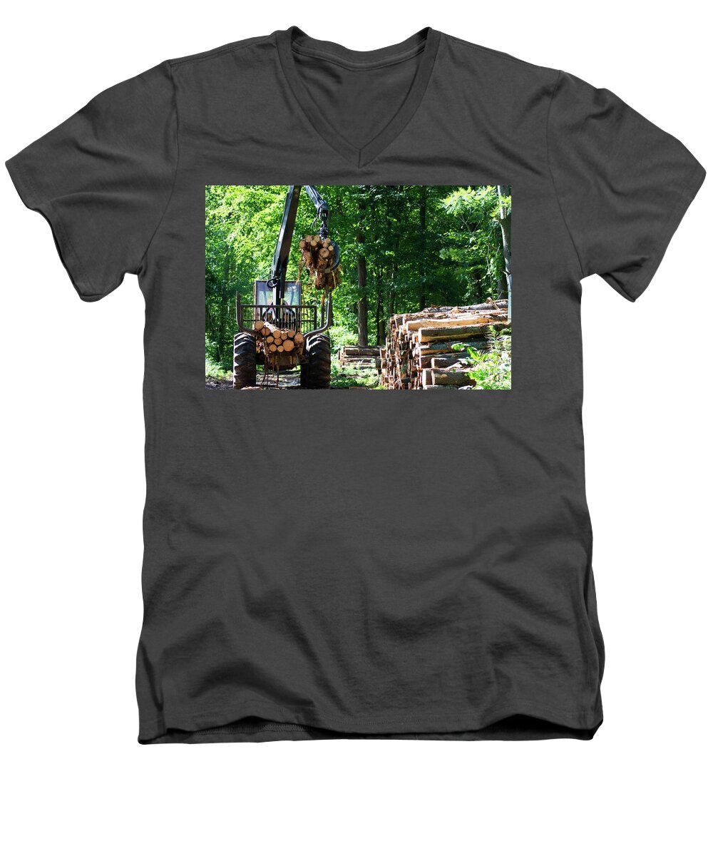 Logging Men's V-Neck T-Shirt featuring the photograph Logging. by James Canning