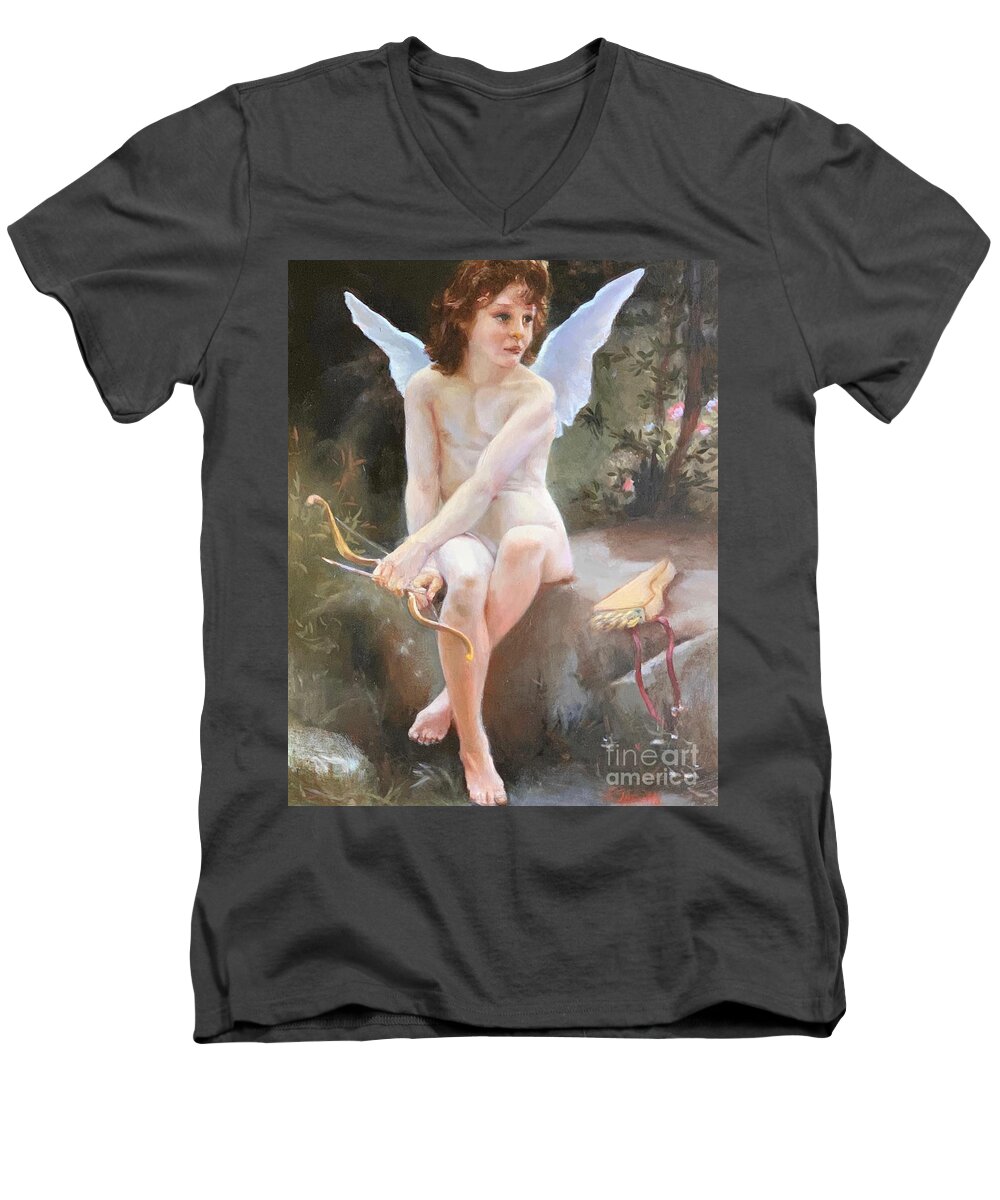 Cupid Men's V-Neck T-Shirt featuring the painting looking for Love by Lori Ippolito