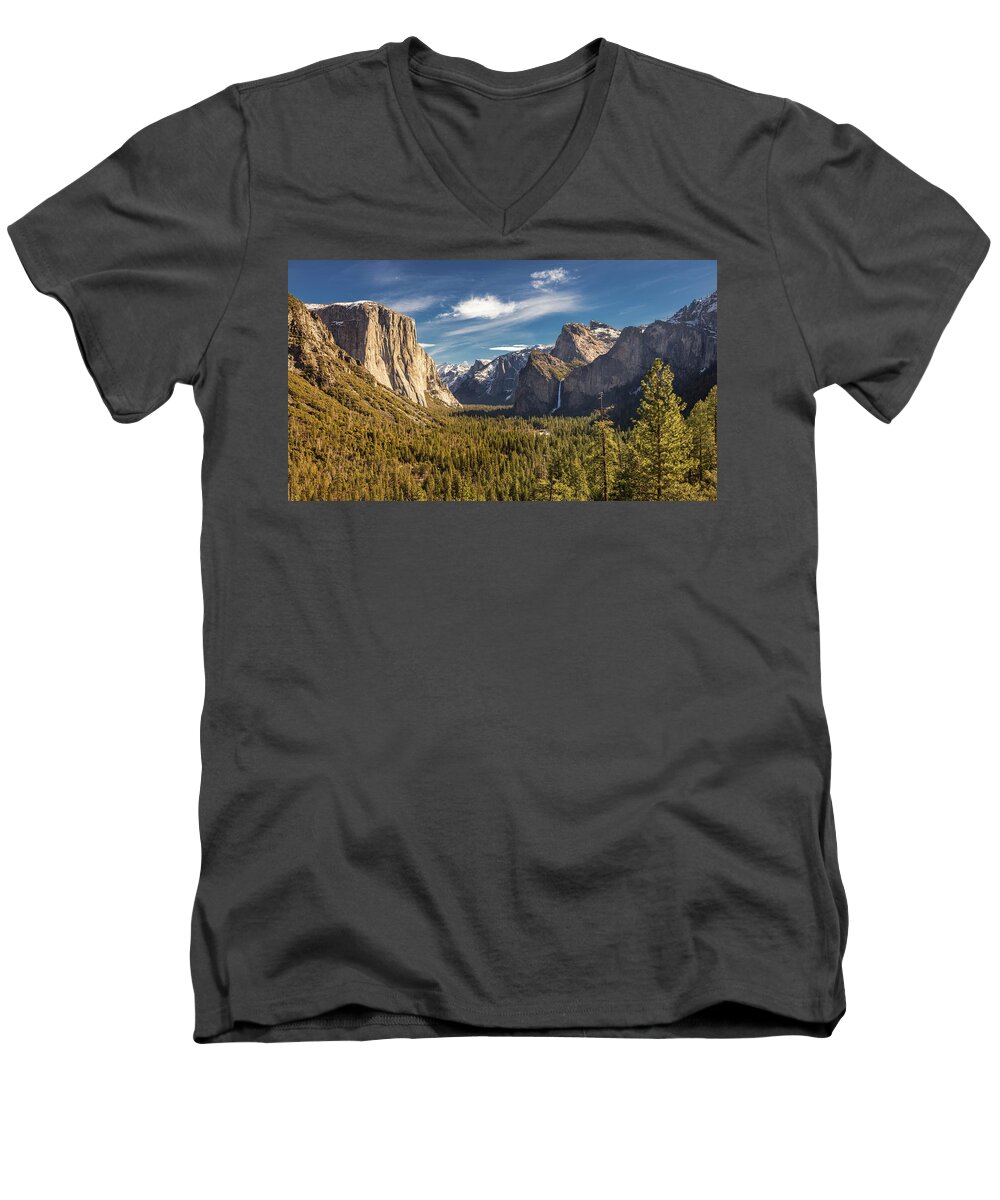 Yosemite Men's V-Neck T-Shirt featuring the photograph Looklng up Yosemite Valley by Rick Strobaugh