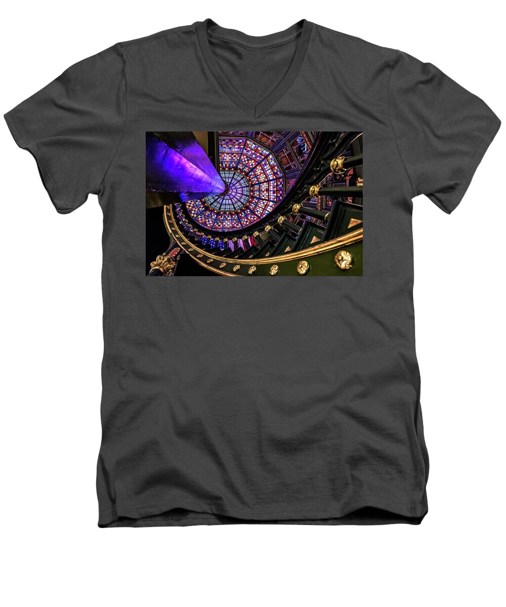 Andy Crawford Men's V-Neck T-Shirt featuring the photograph Louisiana State Capitol Kaleidoscope by Andy Crawford