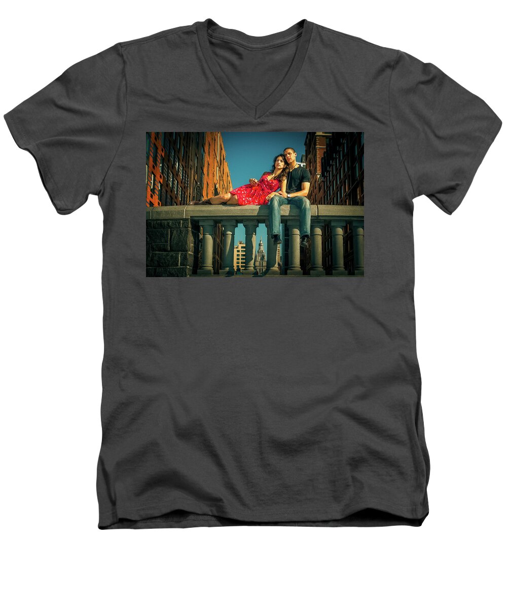 Young Men's V-Neck T-Shirt featuring the photograph Love in Big City by Alexander Image