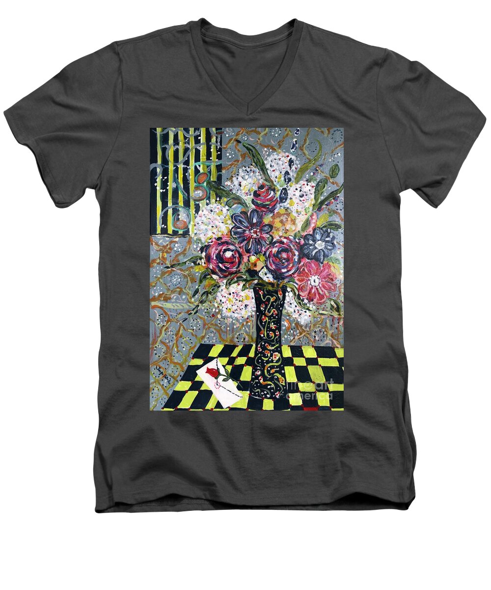 Floral Men's V-Neck T-Shirt featuring the painting Love Letter by Jacqui Hawk