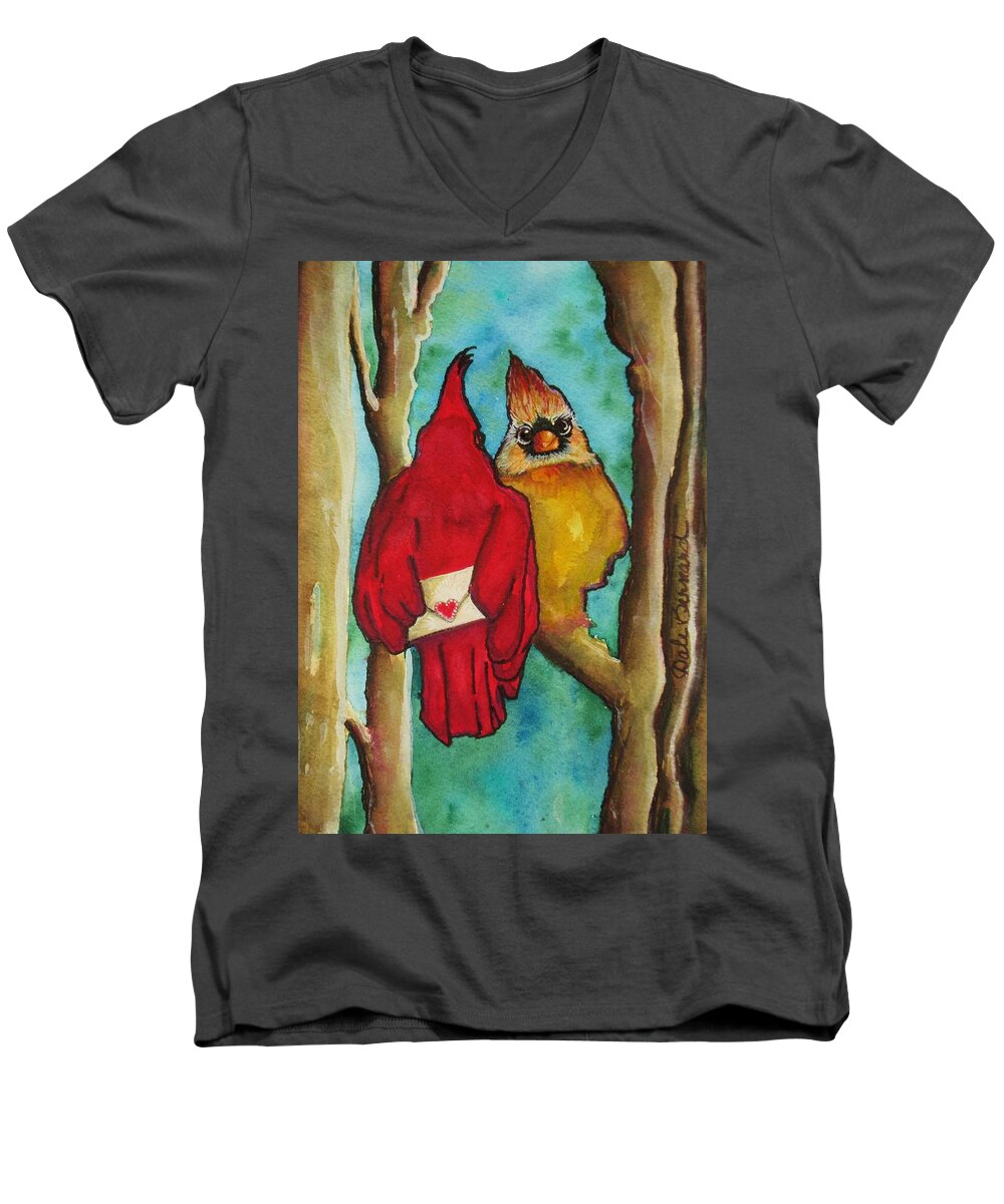 St. Valentine's Day Men's V-Neck T-Shirt featuring the painting Love Note by Dale Bernard