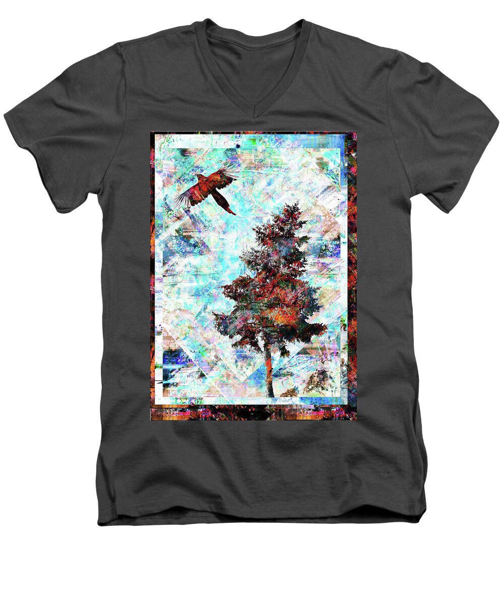 Magpie Men's V-Neck T-Shirt featuring the photograph Magpie and Pine by Dutch Bieber