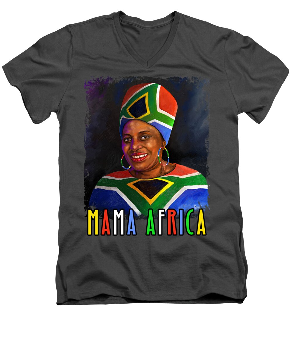 Makeba Men's V-Neck T-Shirt featuring the painting Mama Africa by Anthony Mwangi