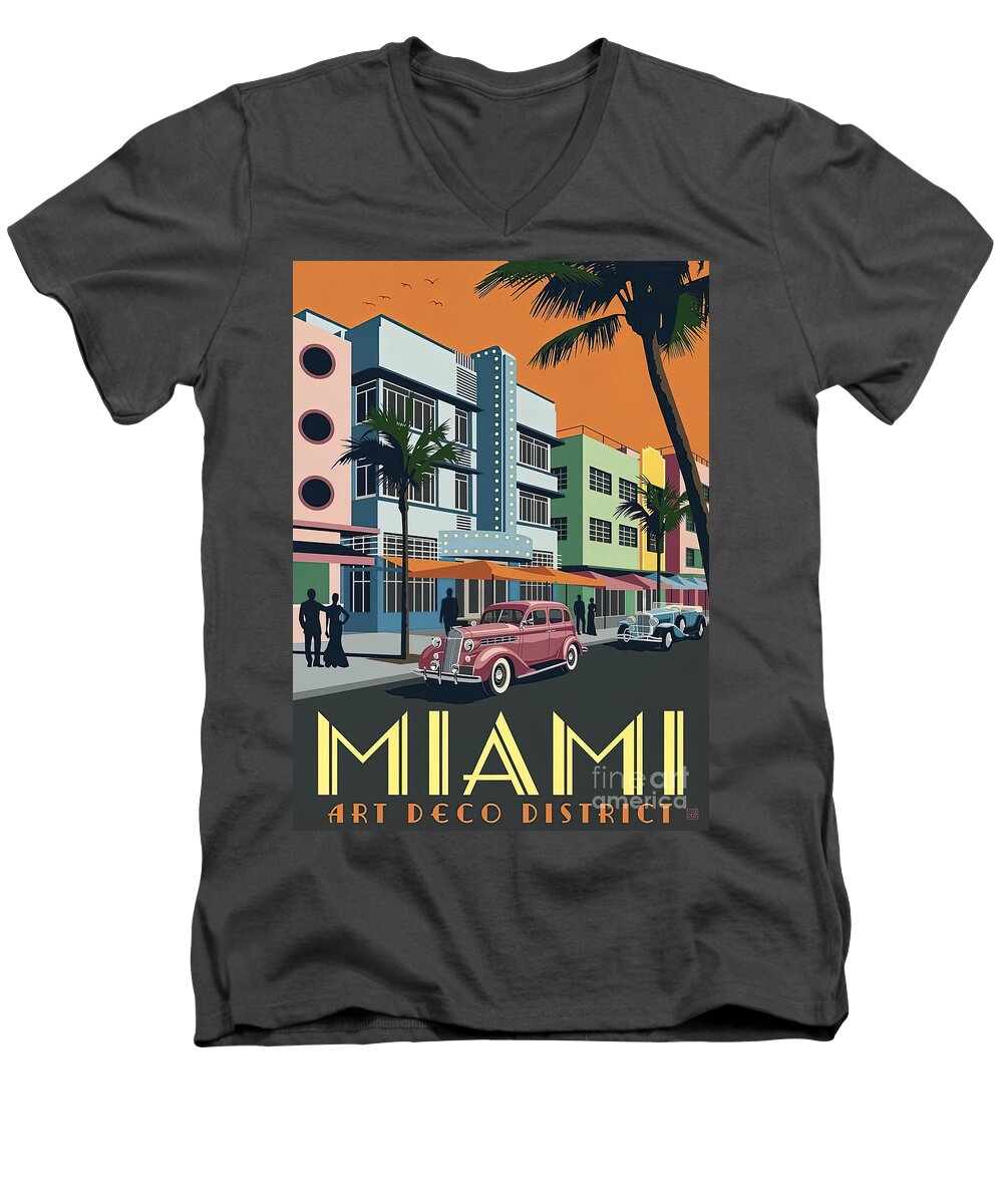 Miami Art Deco Men's V-Neck T-Shirt featuring the photograph Miami Art Deco Travel Poster by Carlos Diaz