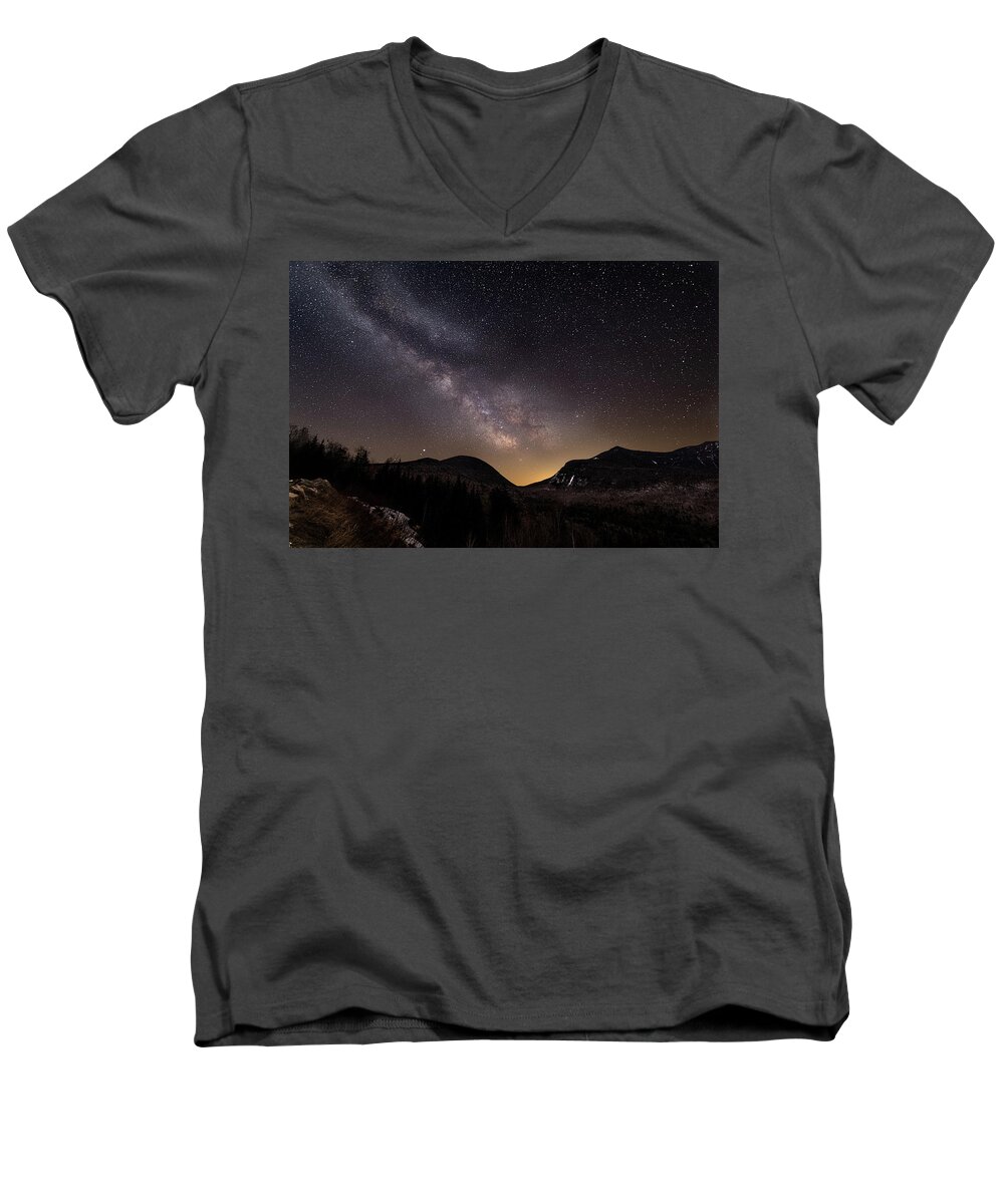 Milky Way Men's V-Neck T-Shirt featuring the photograph Milky Way on the Kancamagus Highway in the White Mountains by William Dickman