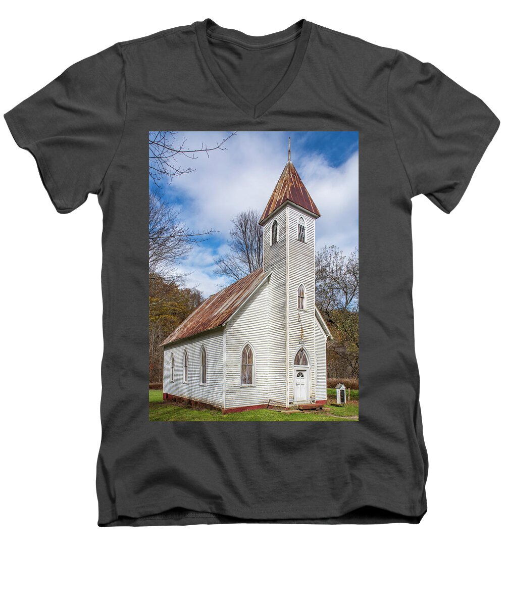 Appalachia Men's V-Neck T-Shirt featuring the photograph Mingo Methodist Church by Andy Crawford
