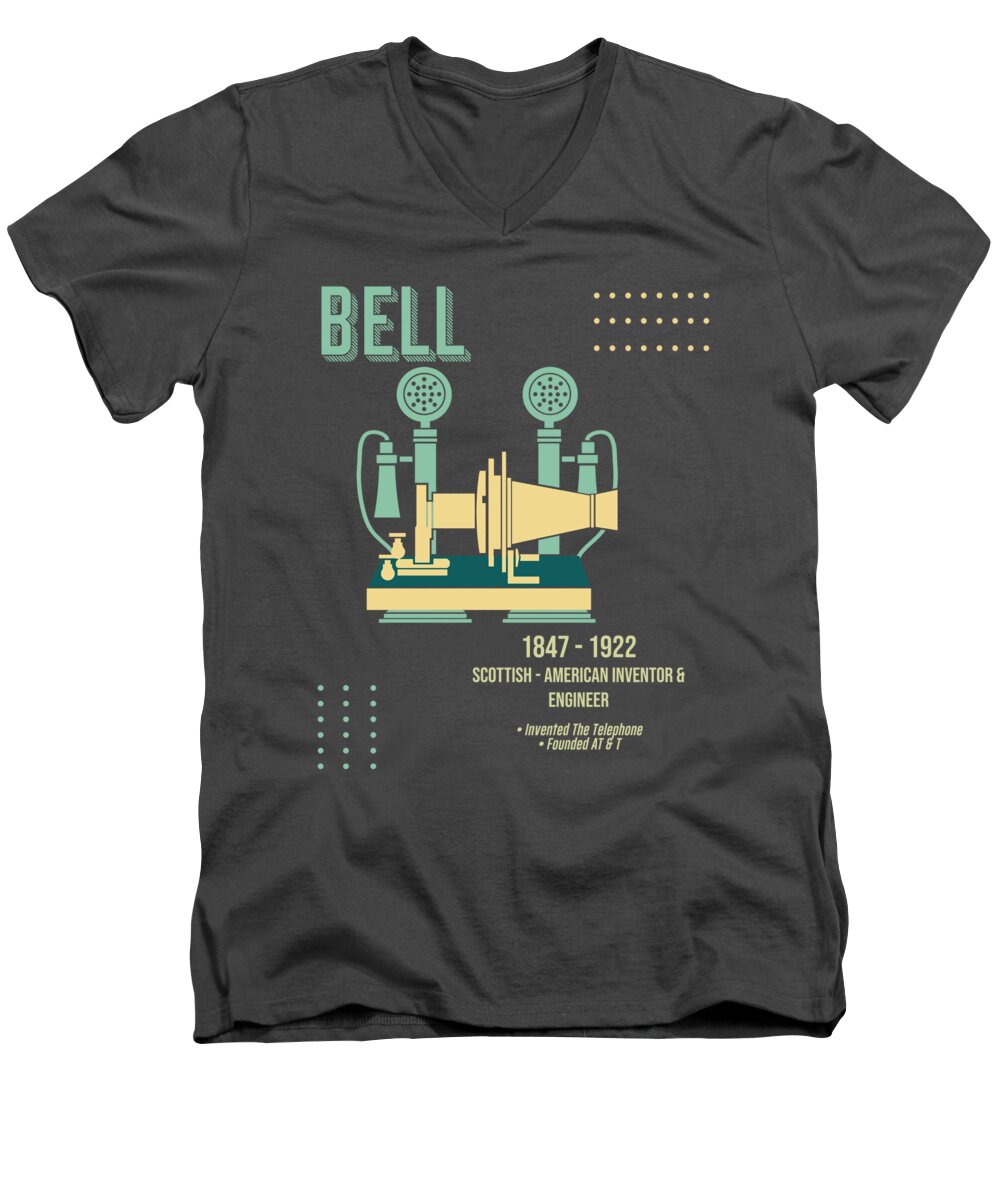 Alexander Graham Bell Men's V-Neck T-Shirt featuring the digital art Minimal Science Posters - Alexander Graham Bell 01 - Inventor, Engineer by Studio Grafiikka