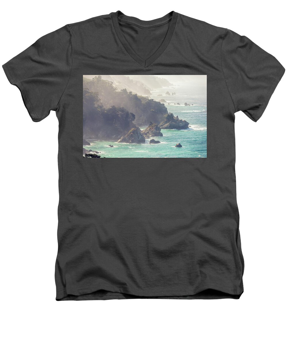 Big Sur Men's V-Neck T-Shirt featuring the photograph Misty and Mystical Big Sur by Joseph S Giacalone