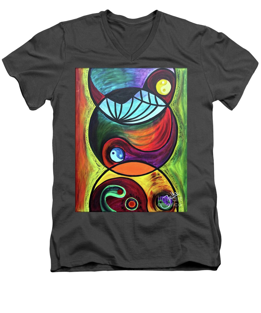 Abstract Men's V-Neck T-Shirt featuring the painting Molecules of Emotion by Jolanta Anna Karolska