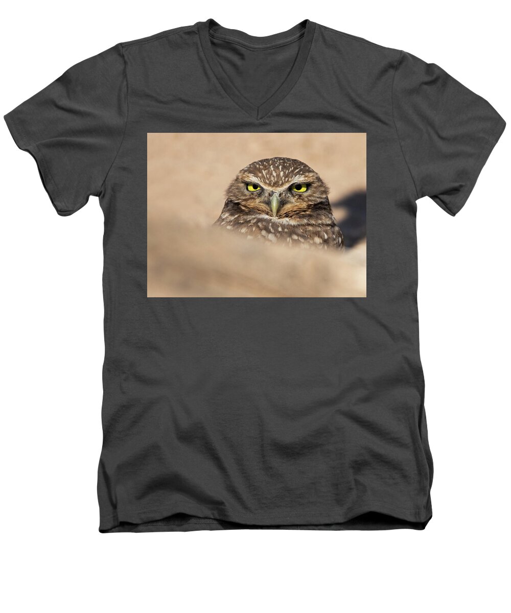 Owl Men's V-Neck T-Shirt featuring the photograph Mr. Grumpy by Sue Cullumber