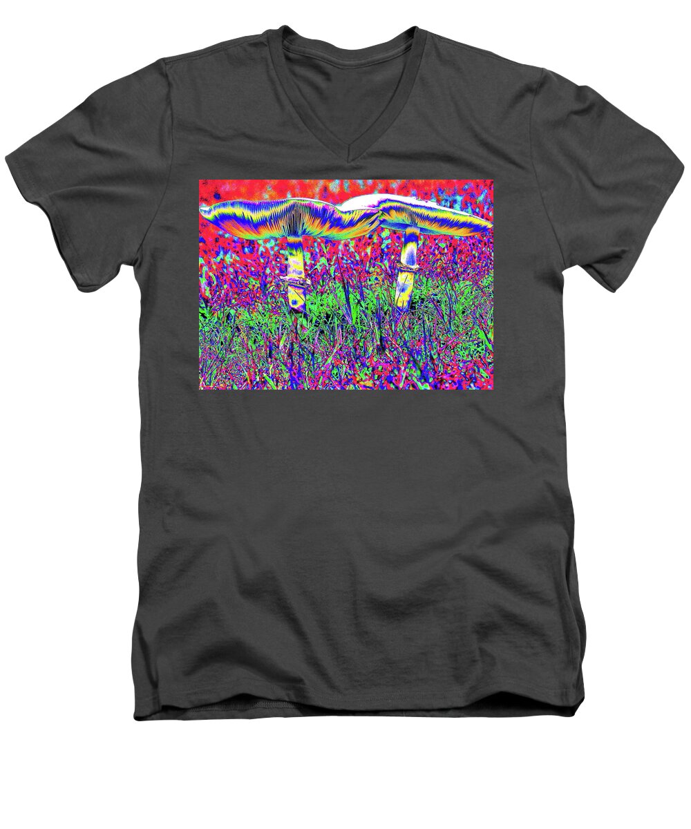 Mushrooms Men's V-Neck T-Shirt featuring the digital art Mushrooms On Mushrooms by Larry Beat