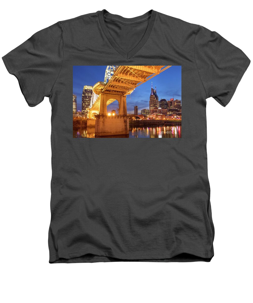 Nashville Men's V-Neck T-Shirt featuring the photograph Nashville Bridge III by Brian Jannsen