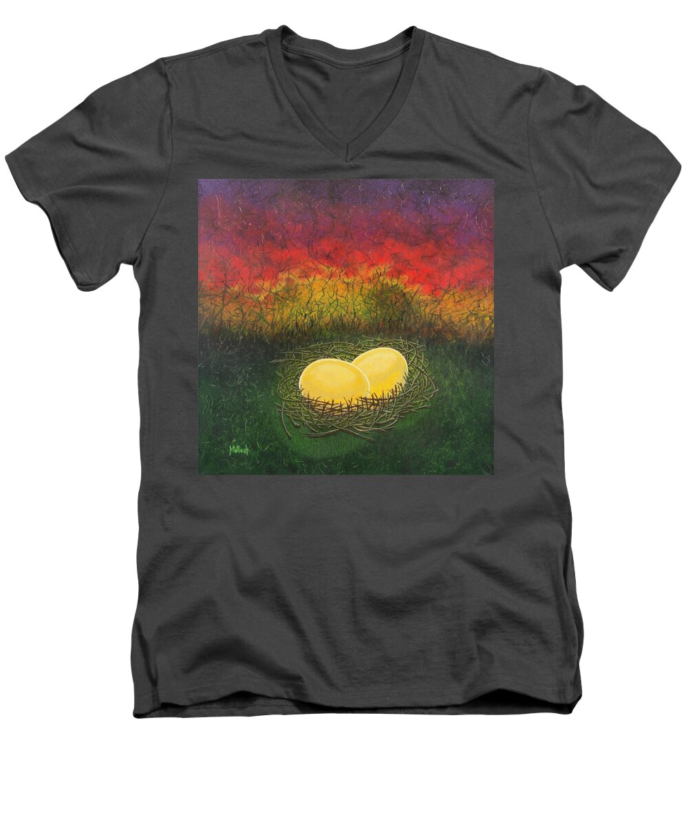 Eggs Men's V-Neck T-Shirt featuring the painting Nest Eggs by Jack Malloch