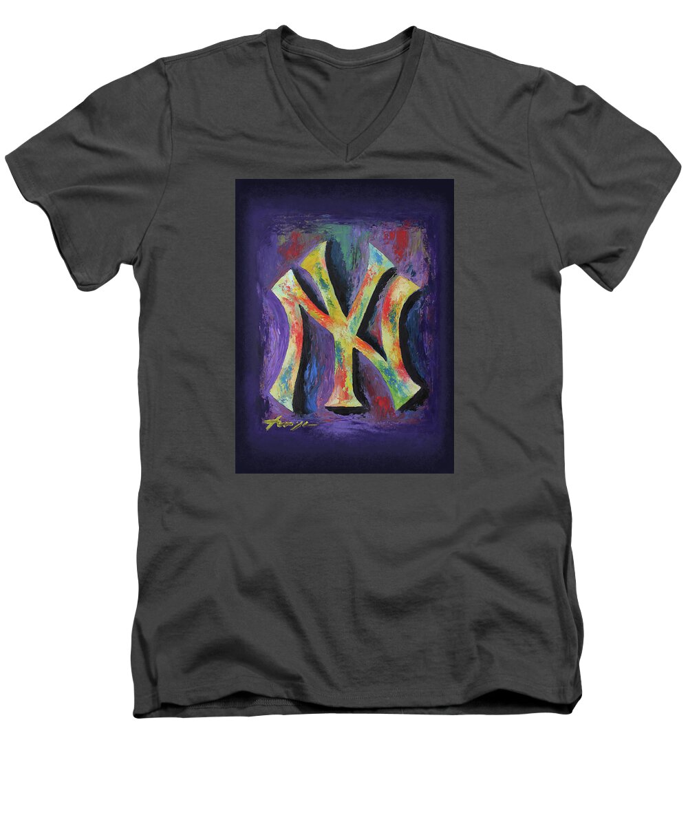 Baseball Men's V-Neck T-Shirt featuring the painting New York Yankees Baseball by Dan Haraga