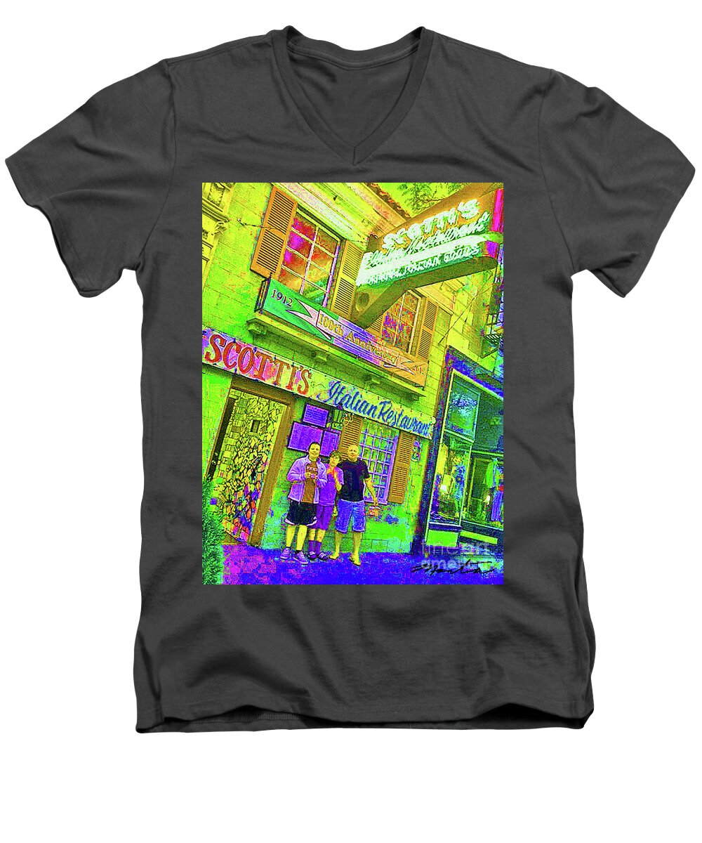 Family Restaurant Men's V-Neck T-Shirt featuring the digital art Night Out by Art Mantia