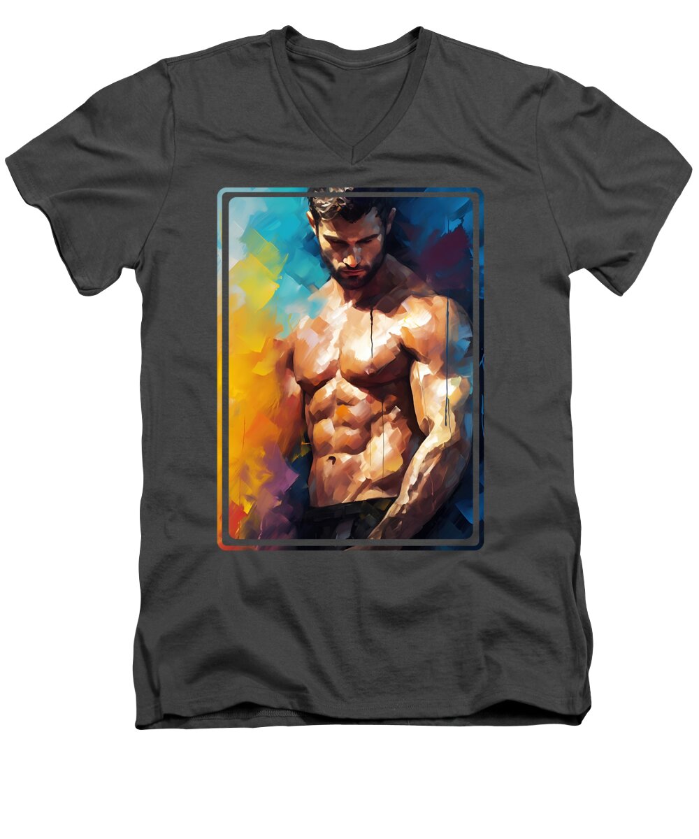 Nude Painting Men's V-Neck T-Shirt featuring the painting Nude Painting by Mark Ashkenazi