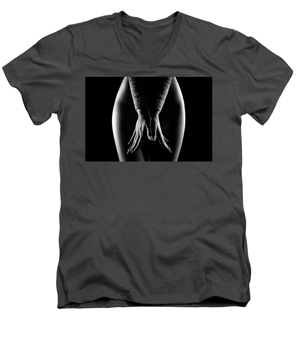 Woman Men's V-Neck T-Shirt featuring the photograph Nude Woman bondage 4 by Johan Swanepoel