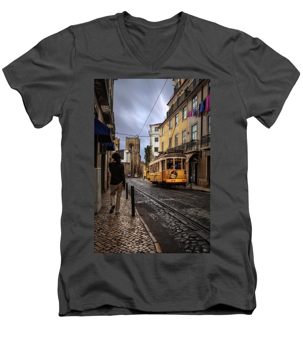 Tram28 Men's V-Neck T-Shirt featuring the photograph Old streets by Jorge Maia