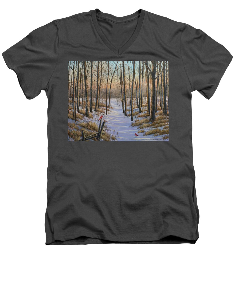 Canadian Men's V-Neck T-Shirt featuring the painting On A Path of Light by Jake Vandenbrink