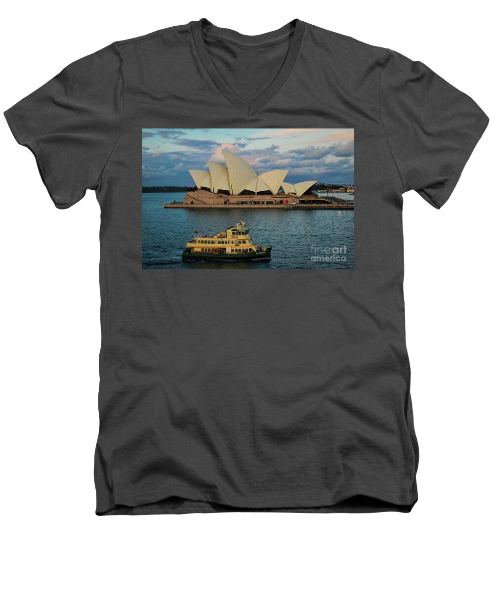 Sunset Men's V-Neck T-Shirt featuring the photograph Opera House Sunset by Diana Mary Sharpton