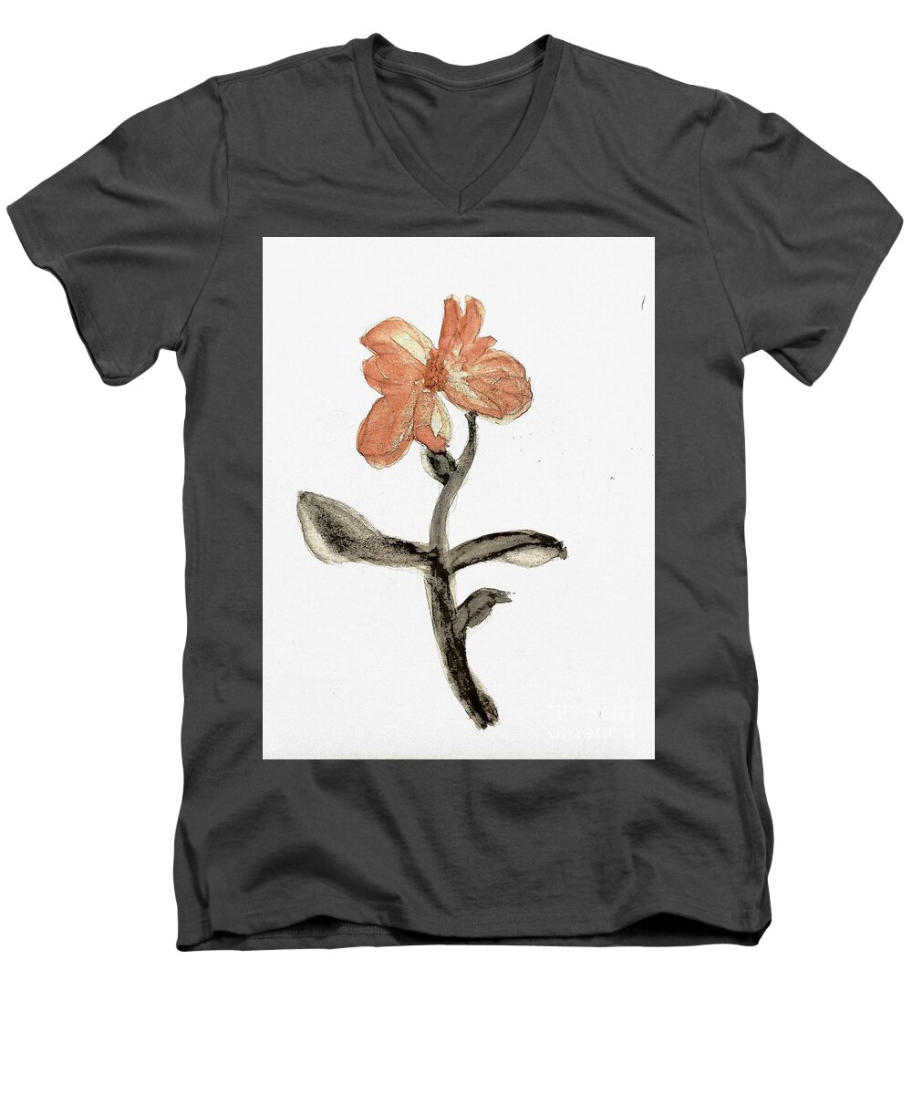 Arms Wide Open To Receive Men's V-Neck T-Shirt featuring the painting Orange Flower by Margaret Welsh Willowsilk
