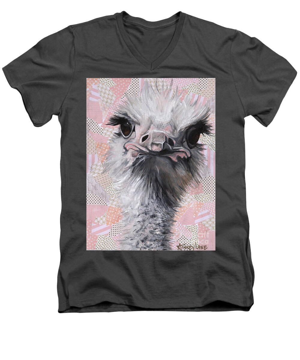  Men's V-Neck T-Shirt featuring the painting Ostrich 2 by Ashley Lane
