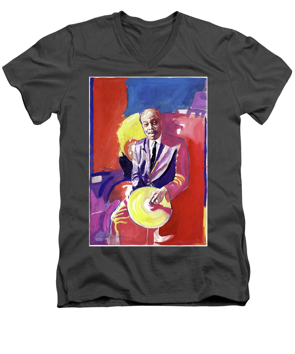 Jazz Men's V-Neck T-Shirt featuring the painting Papa Jo Jones by David Lloyd Glover