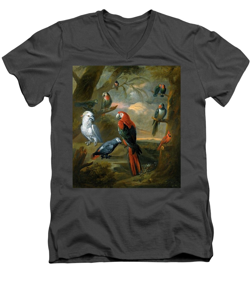 Parrots Men's V-Neck T-Shirt featuring the photograph Parrots by Tobias Stranover by Carlos Diaz